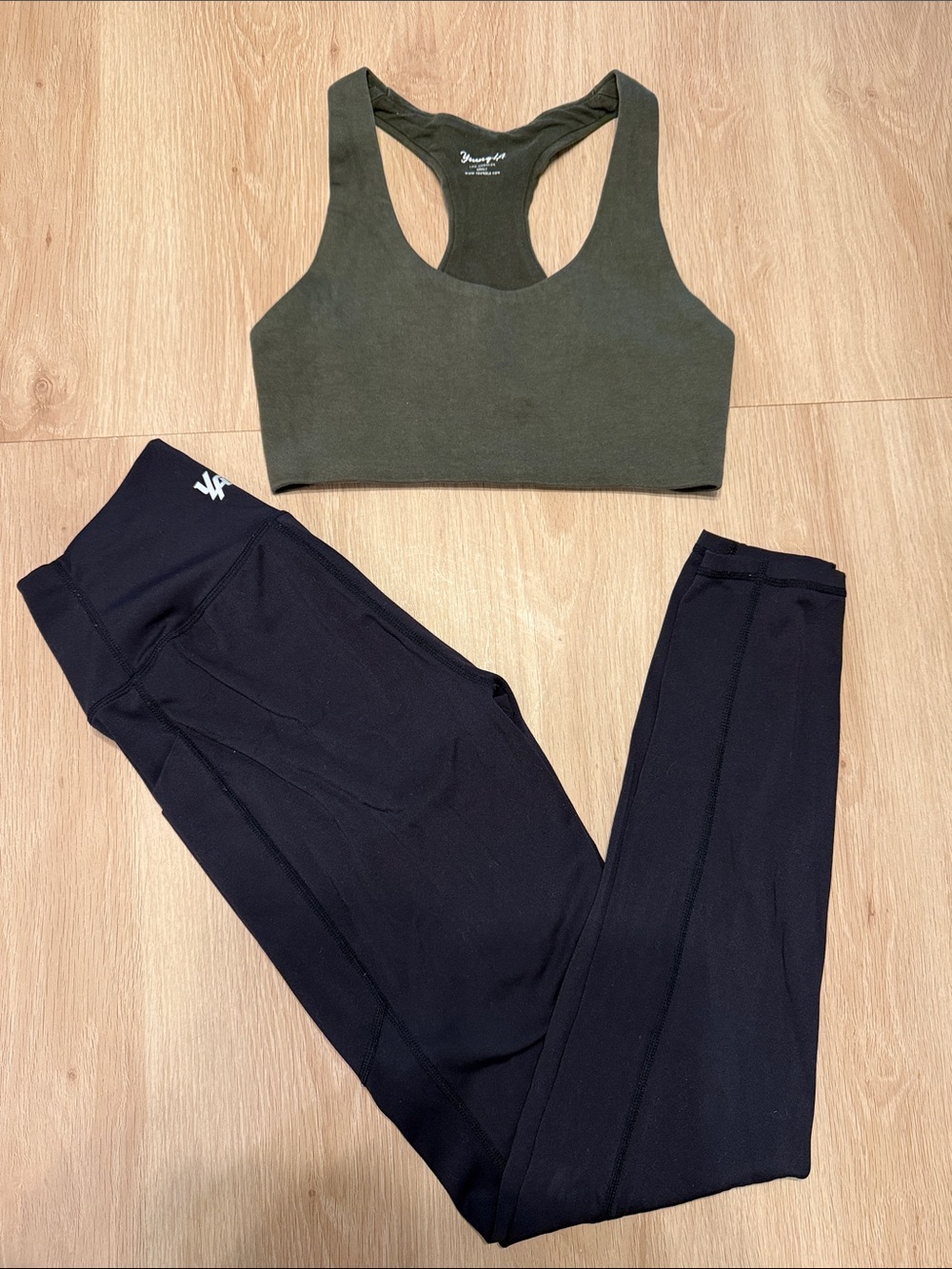 YoungLA Racerback Sports Bra and High-Waist Leggings Set - Olive & Black